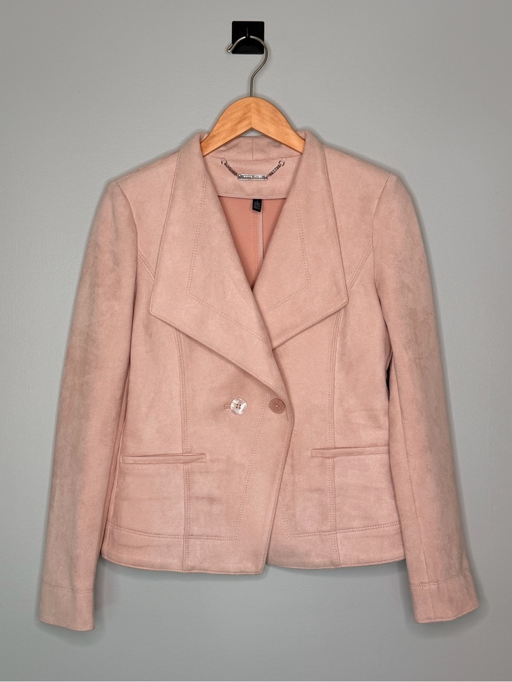 White House Black Market Ultra Suede Draped Collar Moto Blazer Jacket Size 2 - Picture 5 of 11